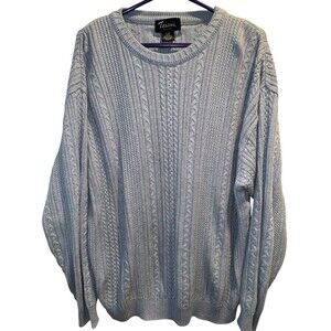Tosani Canada Vintage Sweater Mens Large Light Blue Cable Knit Cotton Pullover